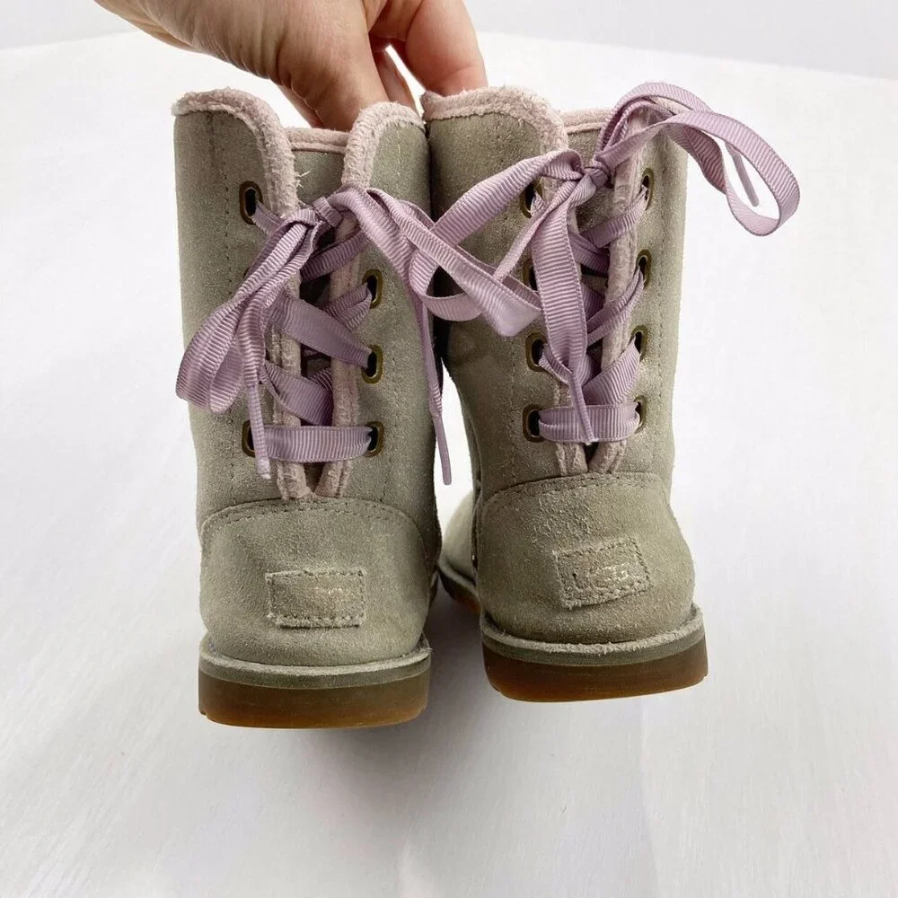 UGG Corene Metallic Suede Lace-up Boots in Gold 11 (Kids)